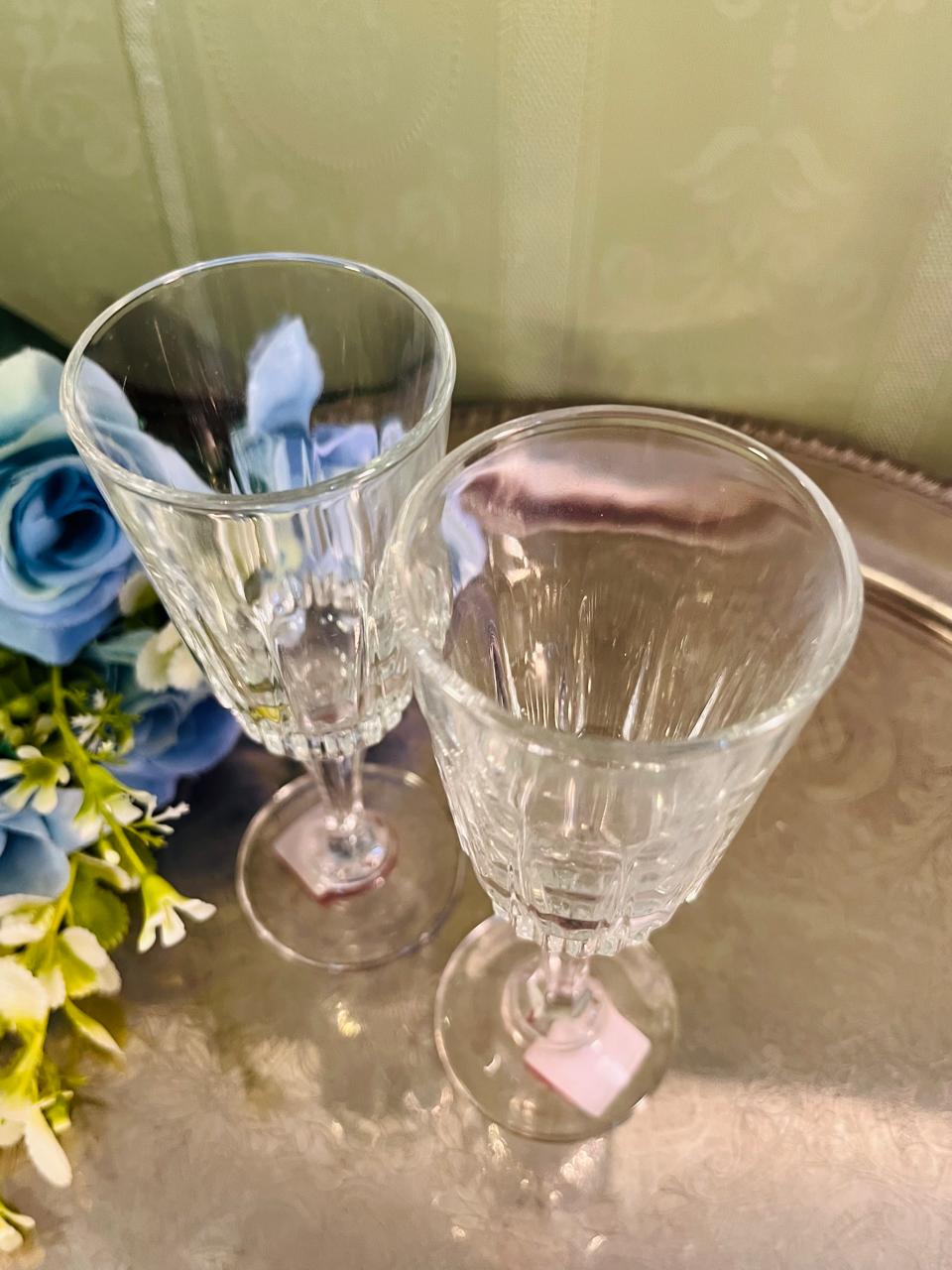 Vintage Crystal Champagne Glass Pair – 15 cm Faceted Stem
