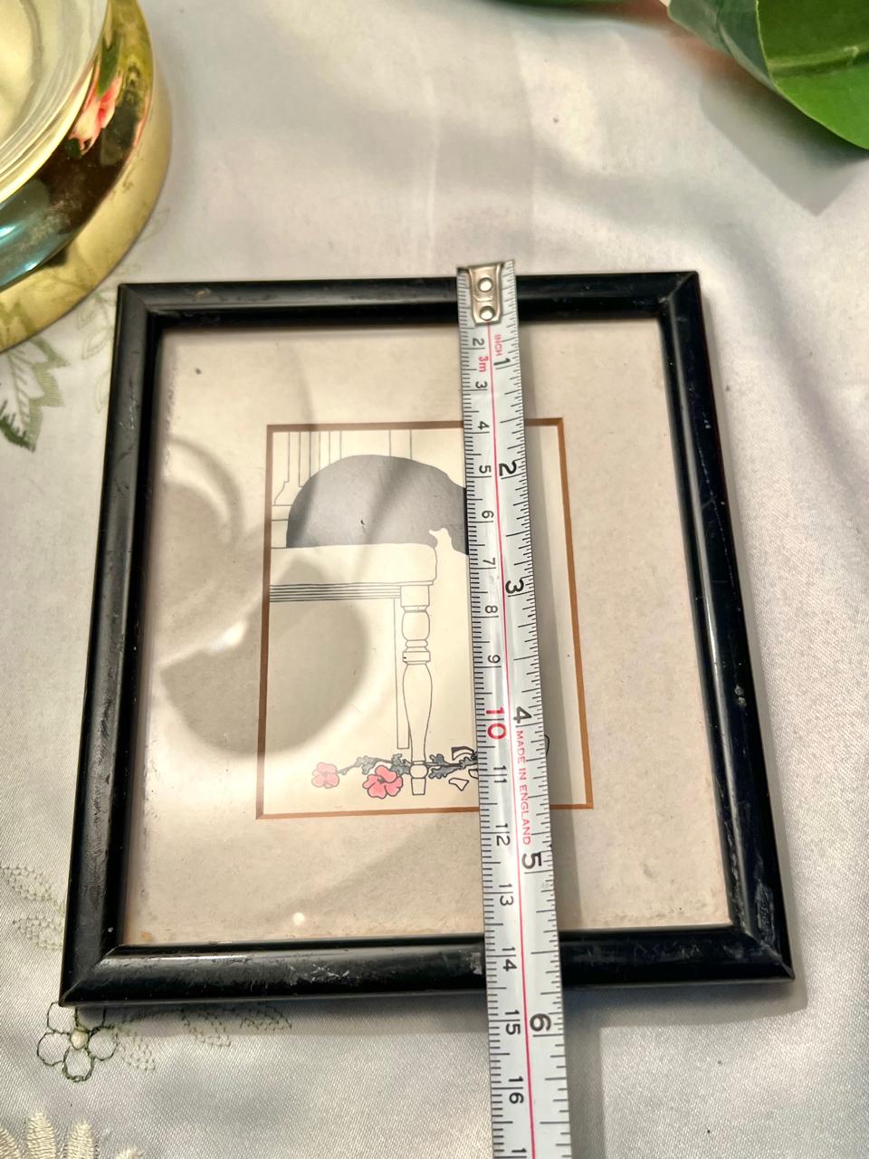Minimalist Floral Table Scene Framed Painting 6"