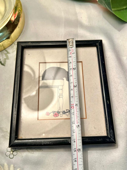 Minimalist Floral Table Scene Framed Painting 6"