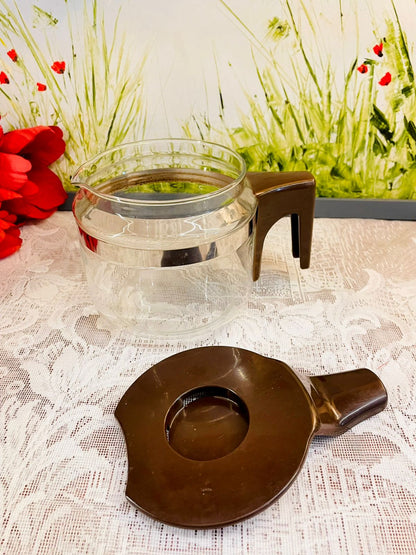 Vintage Glass Coffee Pot with Brown Lid and Handle