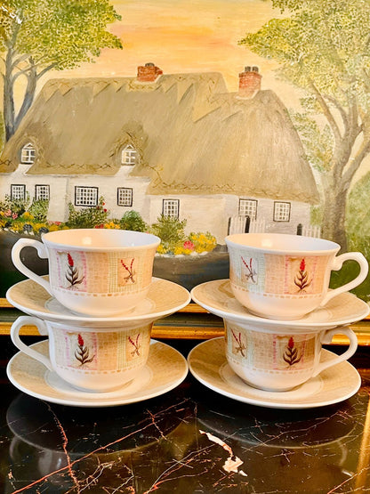 Set of 4 Ceramic Cottage Garden Cup & Saucer – Floral English Style Tea Set