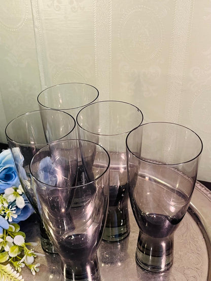 Vintage Smoke Grey Highball Crystal Glasses Set of 4 – 19 cm