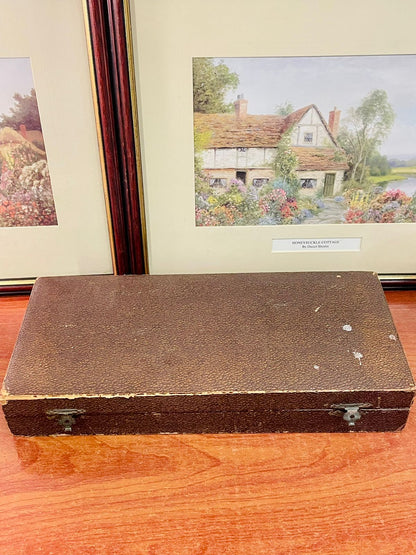 Vintage Maroon-Handled Cutlery Set in Original Case