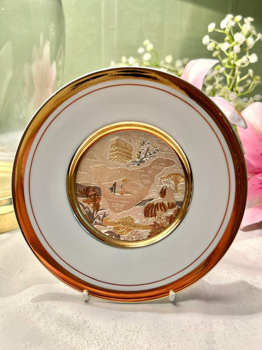 Japanese Chokin Art 24K Gold Landscape Wall Plate – 5 Inches