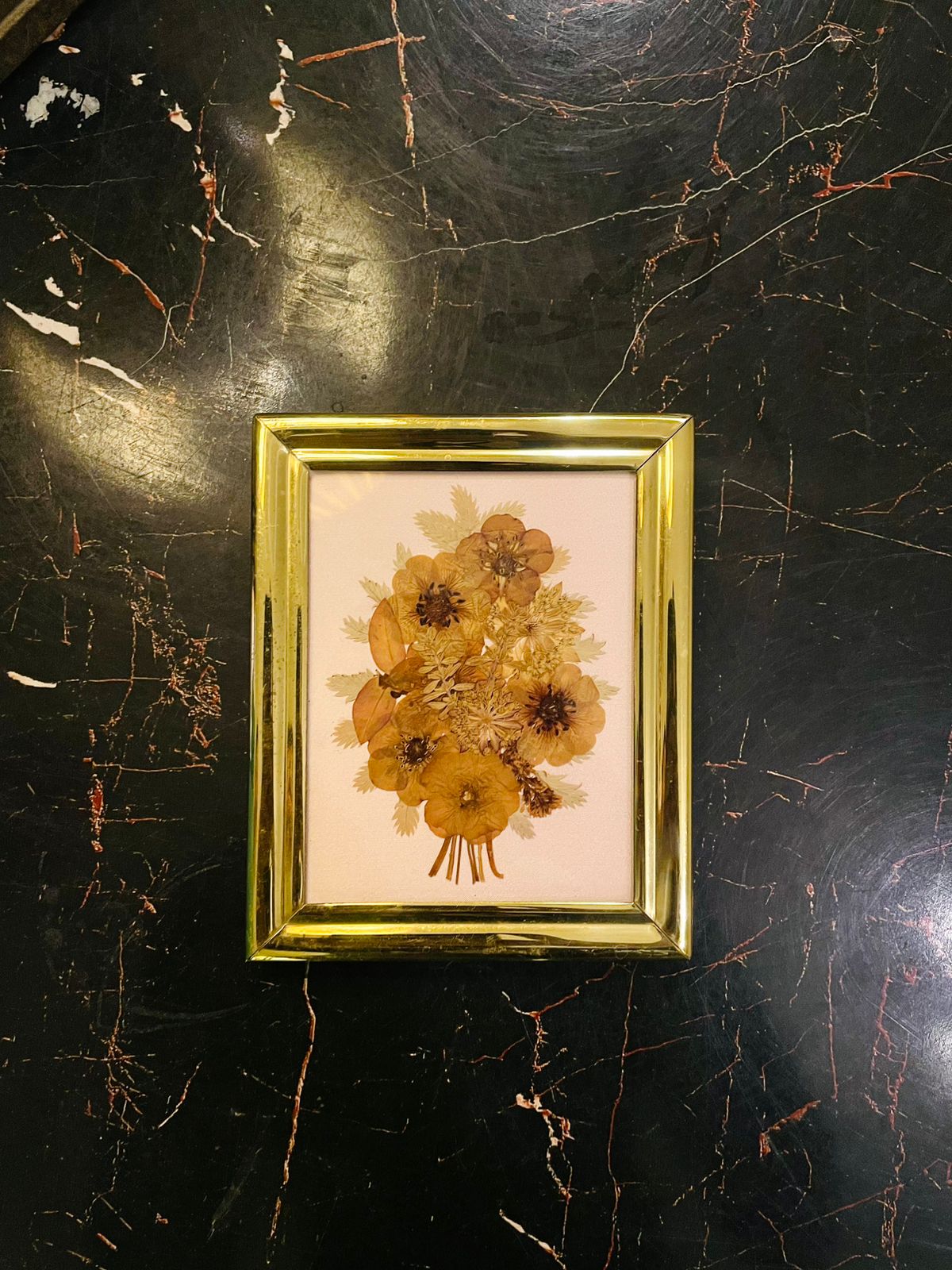 Gold Framed Pressed Flower Art with Dried Floral Design 5.2 inch