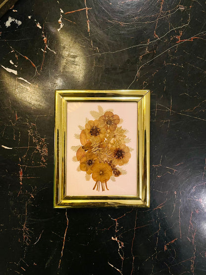 Gold Framed Pressed Flower Art with Dried Floral Design 5.2 inch