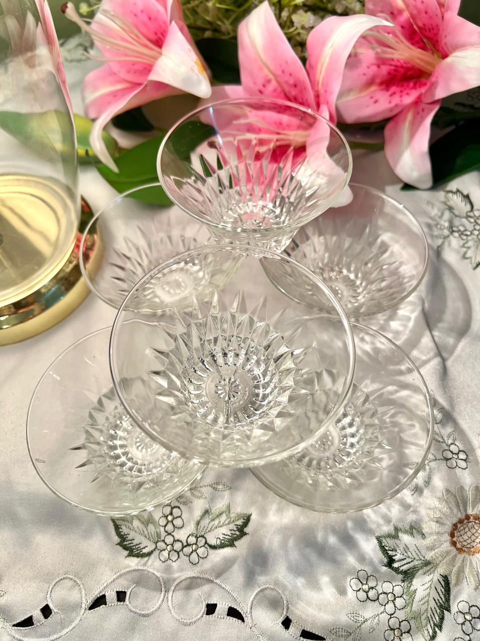 Vintage Clear Crystal Cut Dessert Bowls – 6 pcs