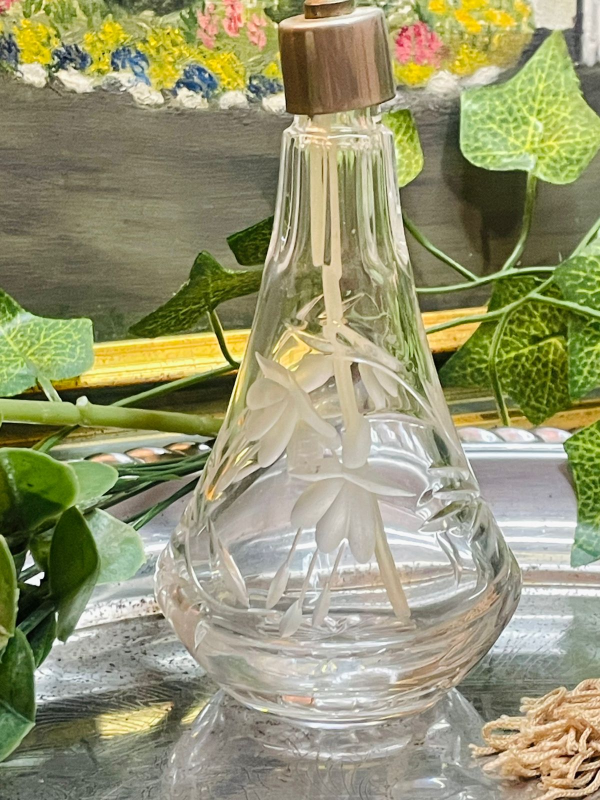 1970s Stuart Crystal Perfume Atomiser – Cut Glass with Puffer &amp; Tassel
