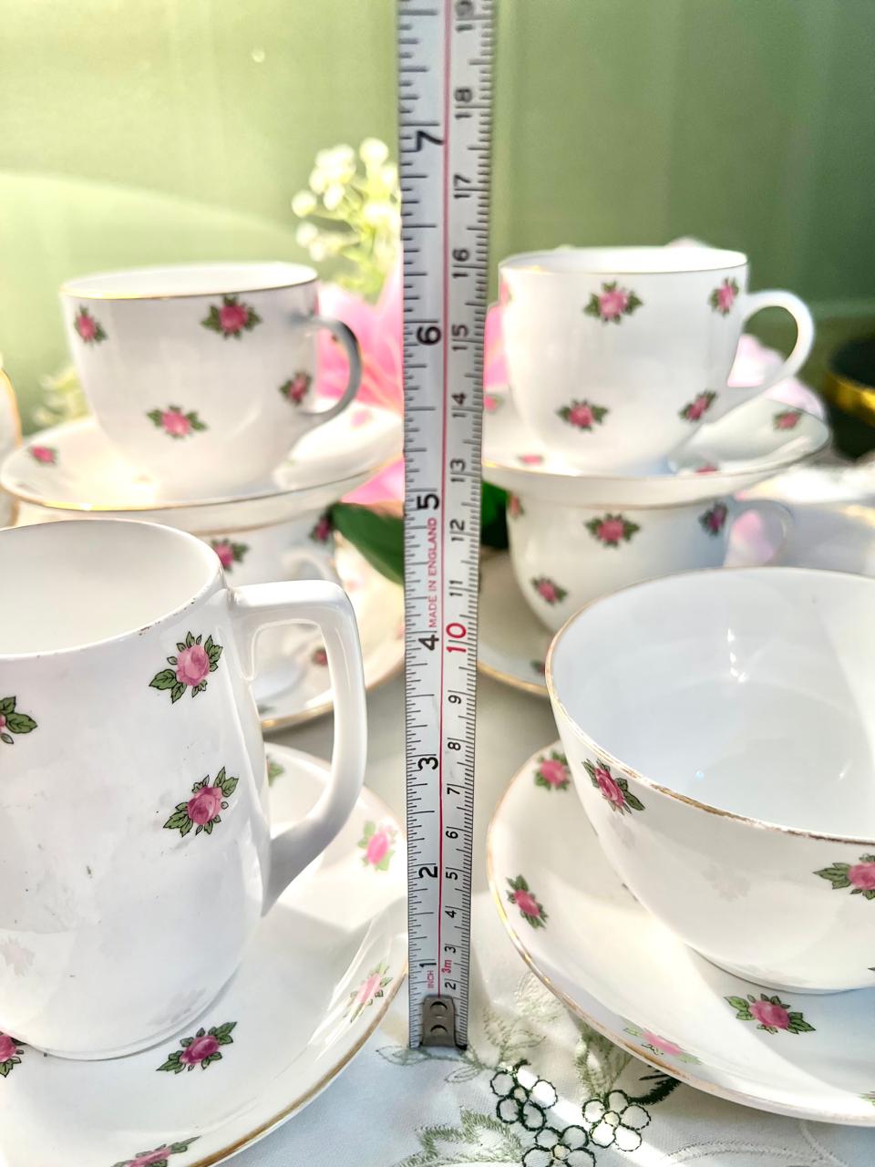 Vintage Pink Rose Tea Set with Gold Trim England