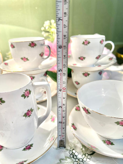 Vintage Pink Rose Tea Set with Gold Trim England