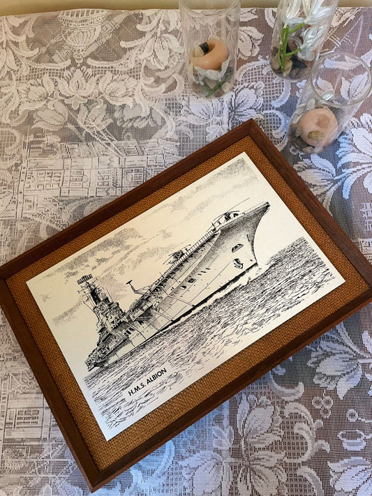 Vintage HMS Albion Metal Art – Nautical Framed Wall Decor