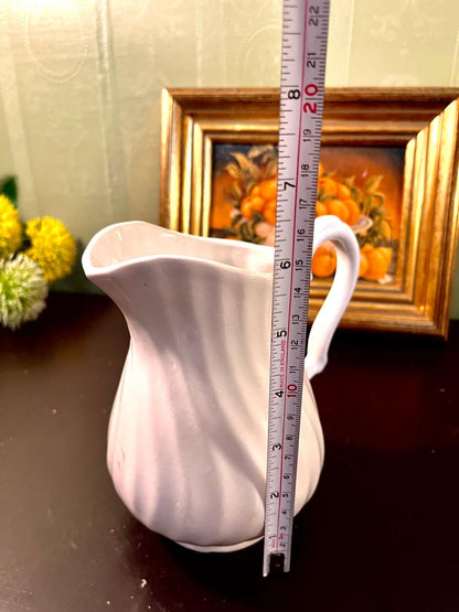 Vintage White Ceramic Water Jug 16 cm Fluted Pitcher