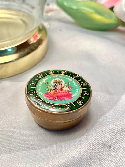 Vintage Brass Trinket Box with Goddess Lakshmi Design – 3 Inches