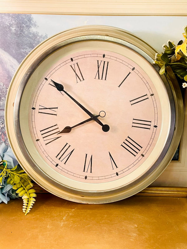 Vintage Large Wall Clock Roman Numeral Ivory Frame Decor