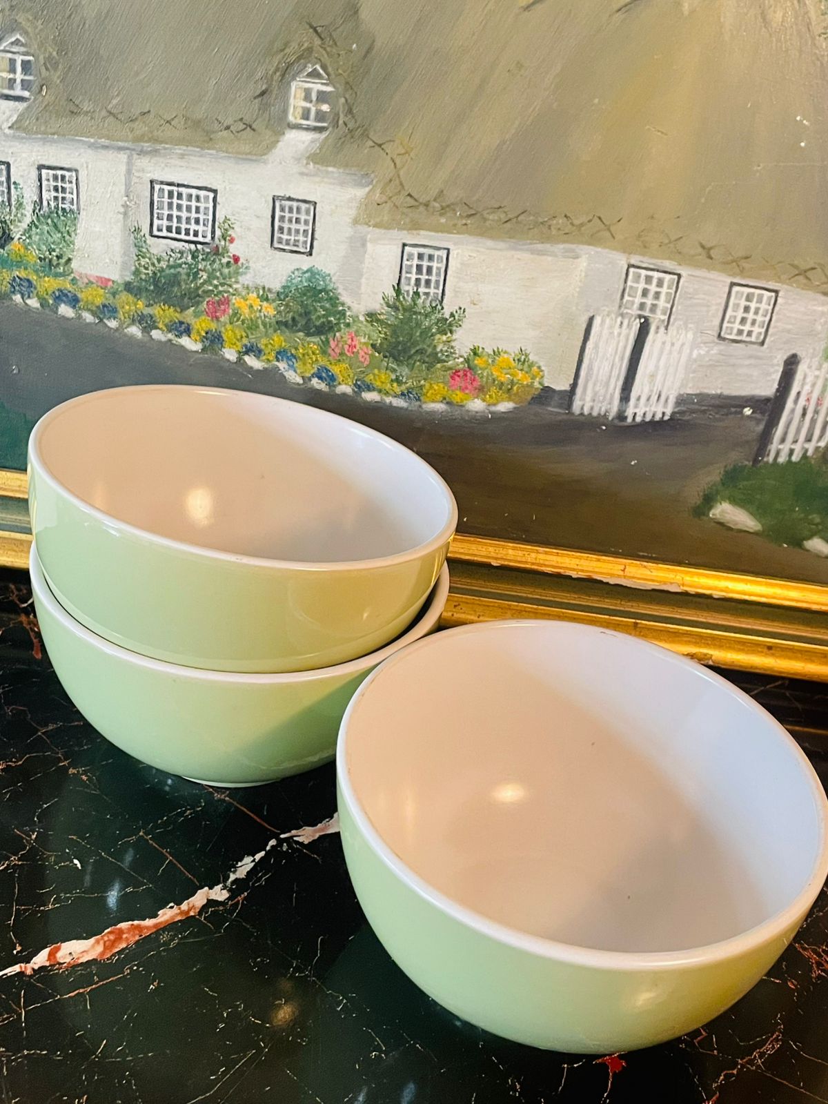 Set of 3 Noritake “Sage Green” Stoneware Cereal Bowls – Modern Minimalist Collection