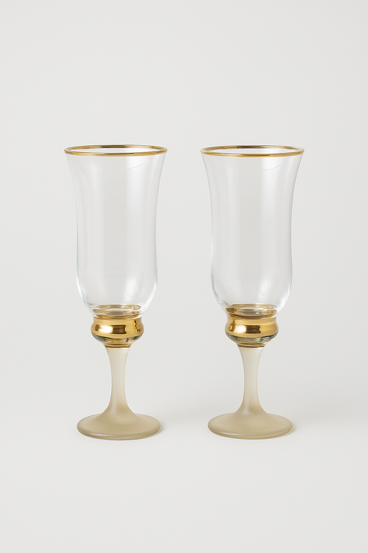 Set of 2 Crystal Gold Goblets – Gold Ball Stem Iced Tea Glasses