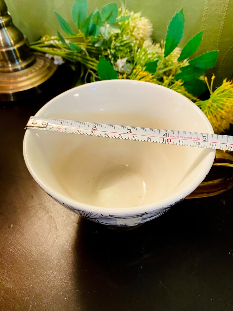 Elegant Floral Ceramic Teacup 5 Inch with Gold Handle