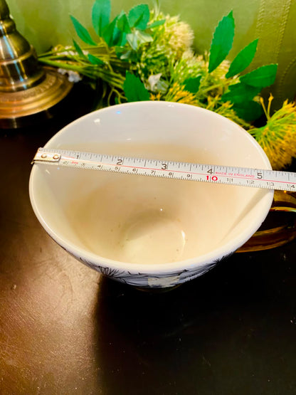 Elegant Floral Ceramic Teacup 5 Inch with Gold Handle
