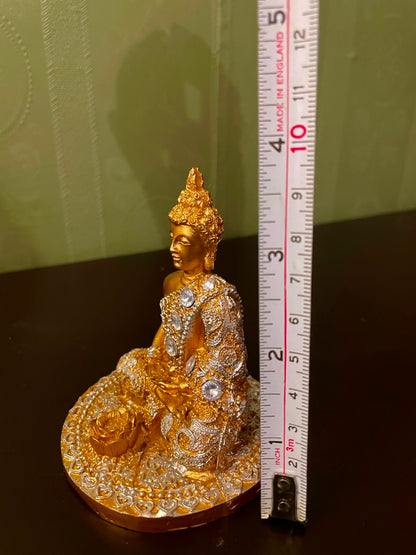 Gold Buddha Figurine with Rhinestone Detail Spiritual Decor