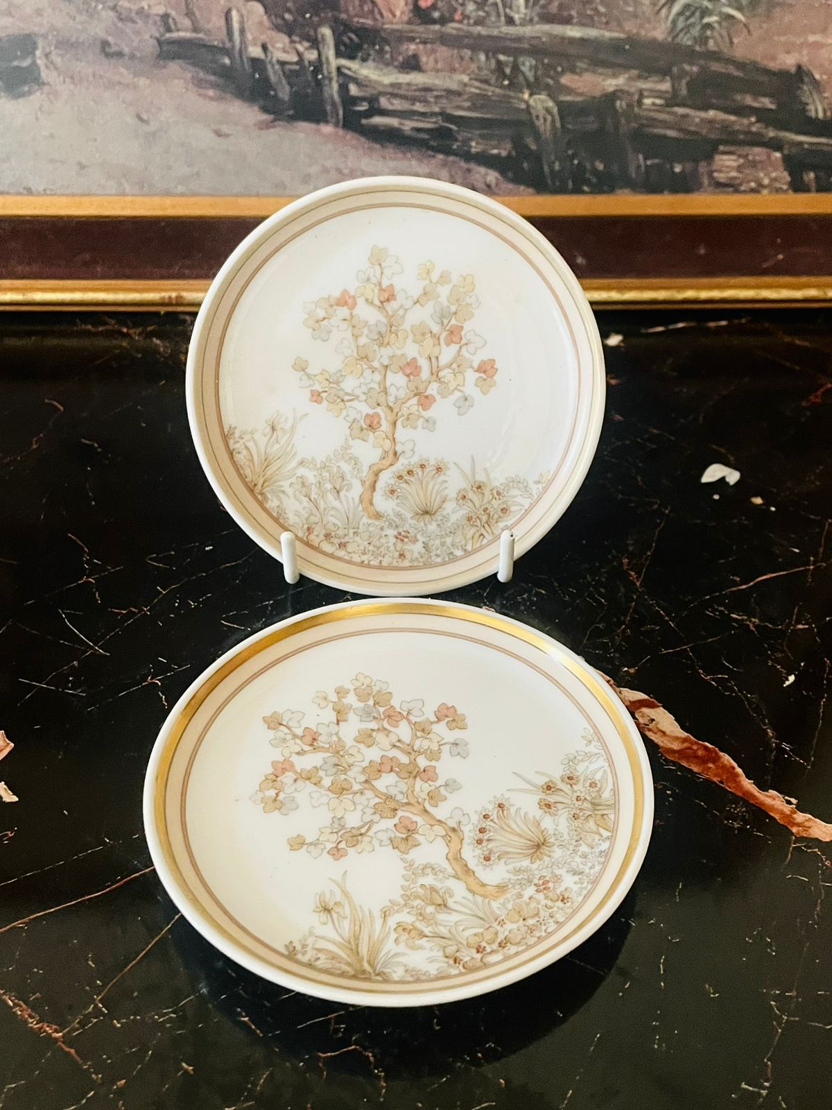 kaiser allegro wall plate, k nossek porcelain, vintage german wall decor, kaiser porcelain west germany, gold rim wall plate, european collectible decor, german porcelain art, sunset kitchen collectibles