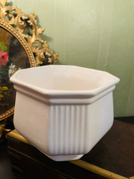 Vintage White Ceramic Hexagonal Planter Pot Decorative Cachepot