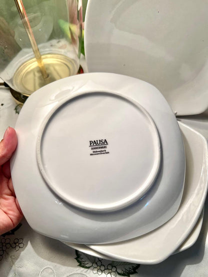 Pausa White Square Medium Plates Set of 4 – 20 cm Microwave & Dishwasher Safe