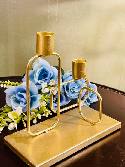 Modern Gold Double Candle Holder with Marble Base 20cm