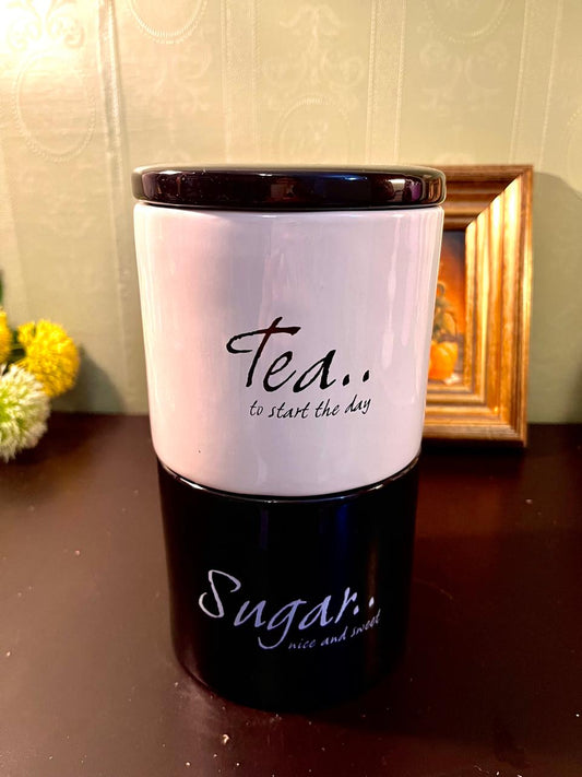 Black & White Ceramic Tea and Sugar Canister Set – Air Tight