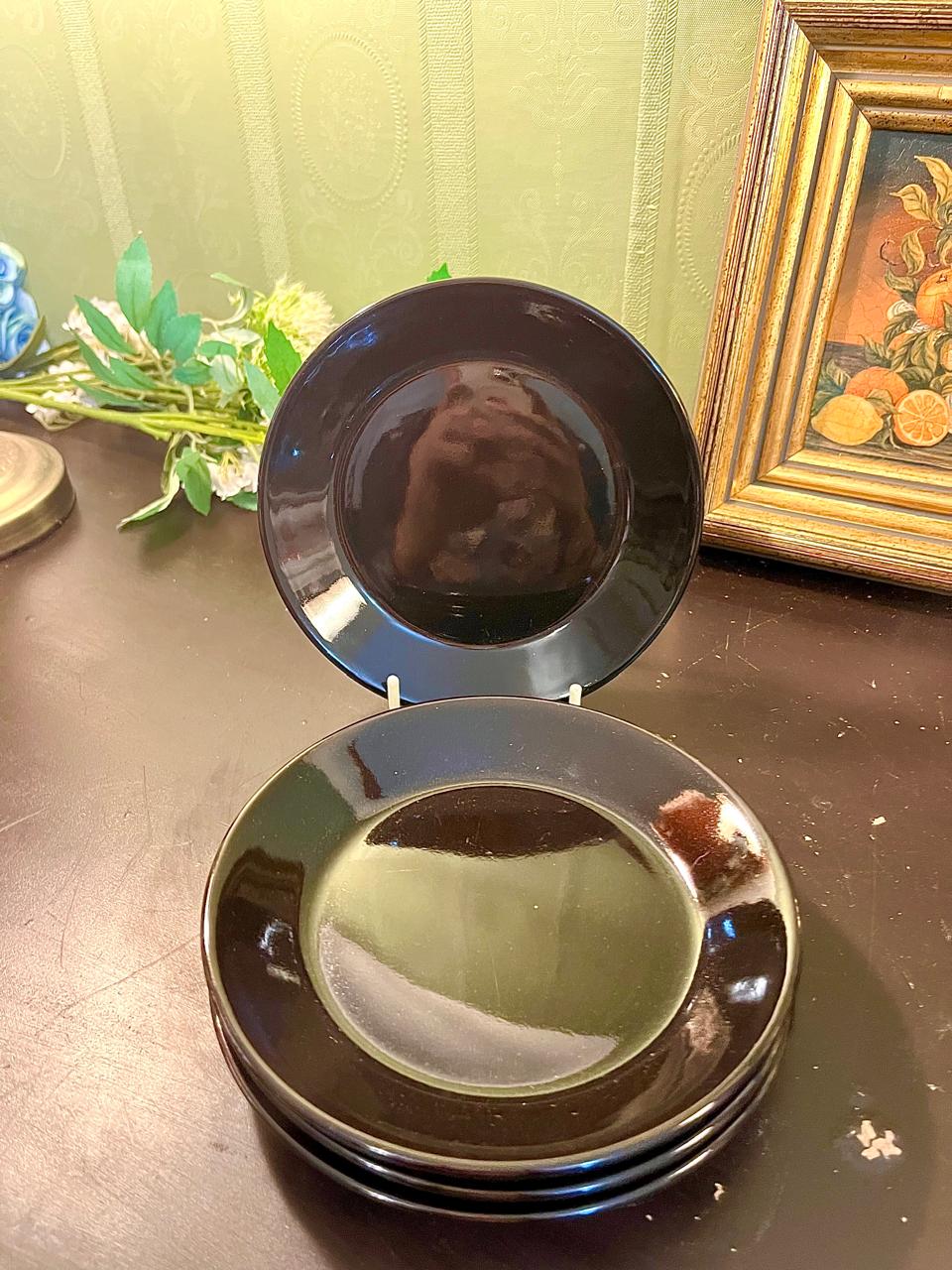 Vintage Black Deep Soup Plates Set of 4 – 6 Inch Gloss Finish