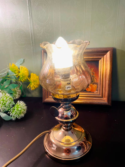 Vintage Hurricane Table Lamp 10 Inch Glass Shade Bedside Lamp