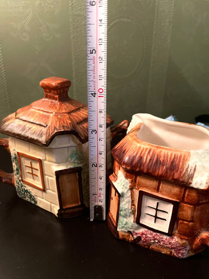 Vintage Cottage House Sugar and Creamer Set 4 Inch