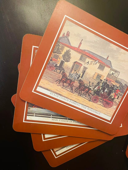 Set of 5 Vintage Mailod Stage Coach Table Mats