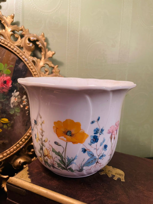 Vintage Floral Ceramic Planter 4 Inch Decorative Plant Pot