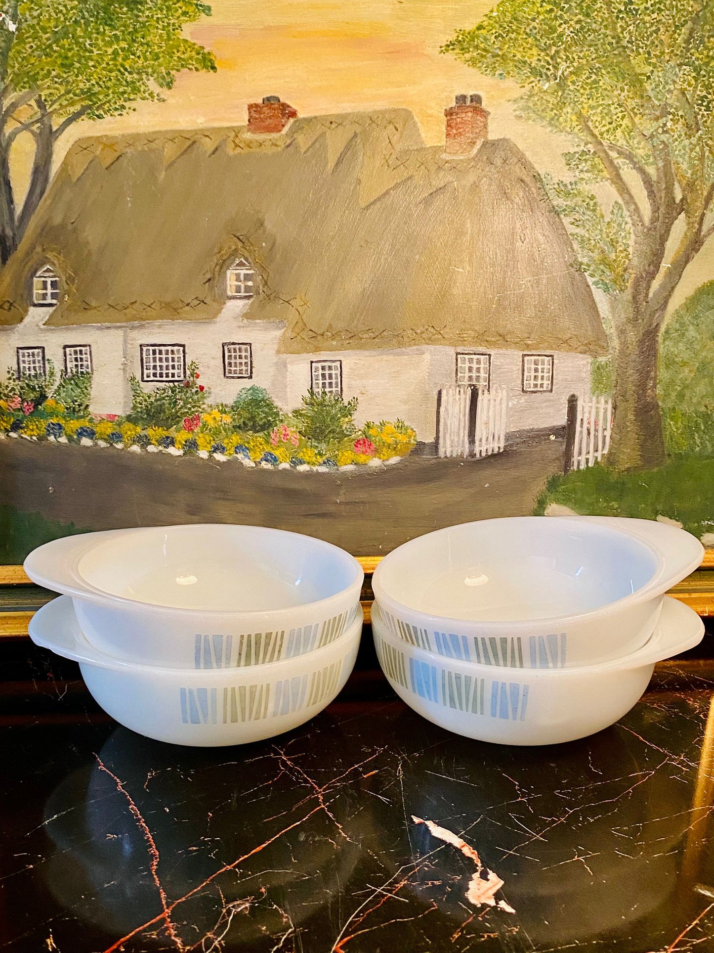 Set of 4 Vintage Opal Glass Deep Bowls – Mid-Century - Oven Safe Deep Bowls