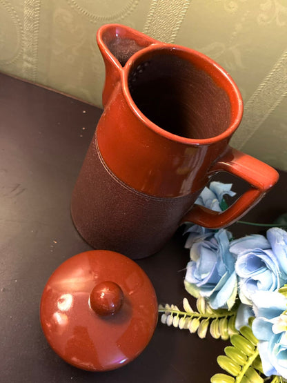Vintage Brown Ceramic Coffee Pot Tall Retro Serving Jug
