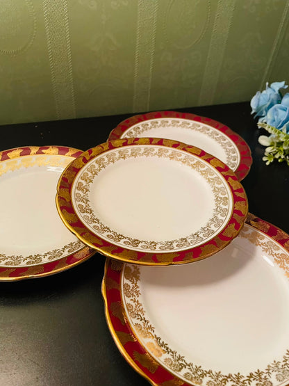 Royal Standard Red Gold Bone China Side Plates Set of 4