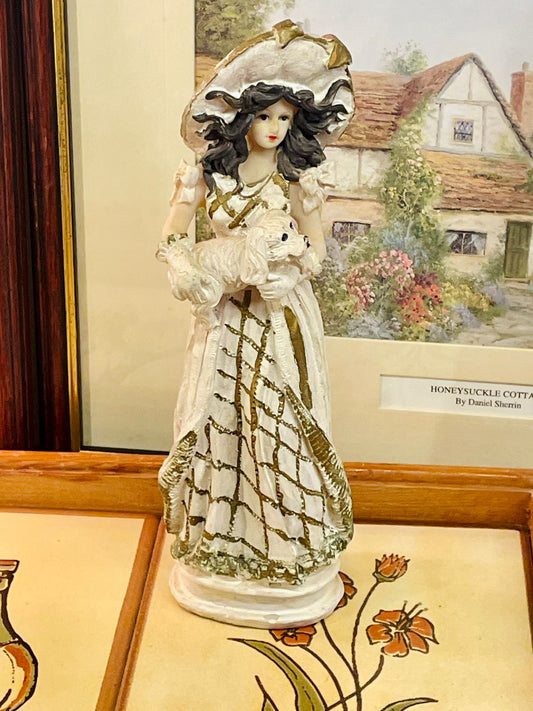 Victorian Lady with Dog Figurine – 9” Elegant Porcelain Decor