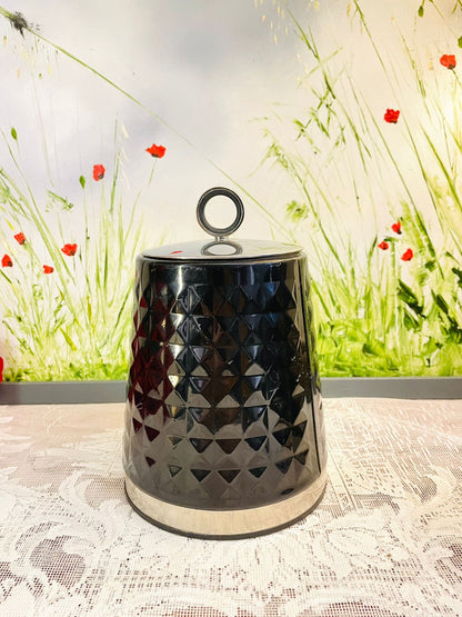 Vintage Black Ceramic Canister Set with Silver Lids