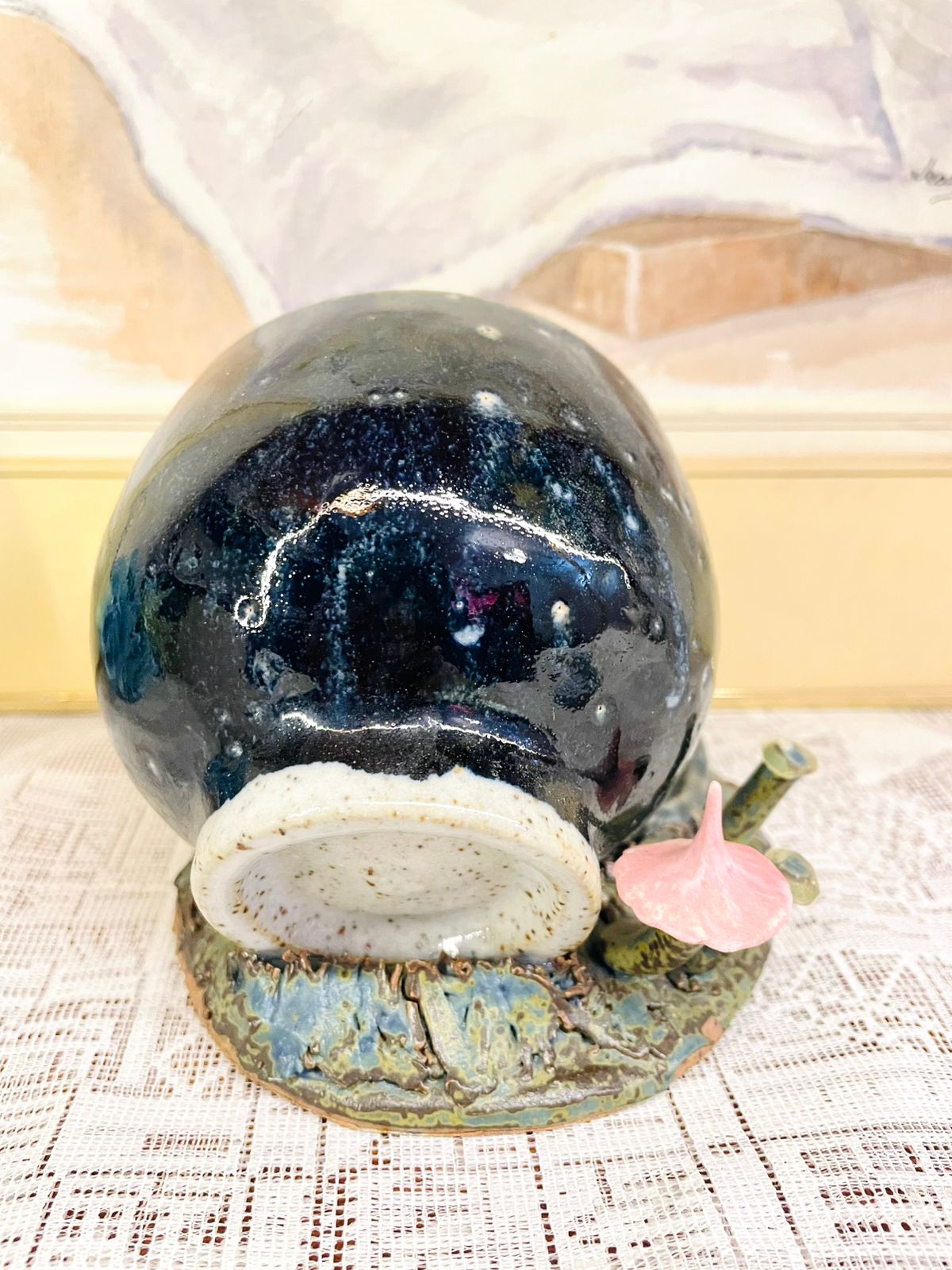 Vintage Bird in a Cup Ceramic Figurine - Handcrafted Nature-inspired Art