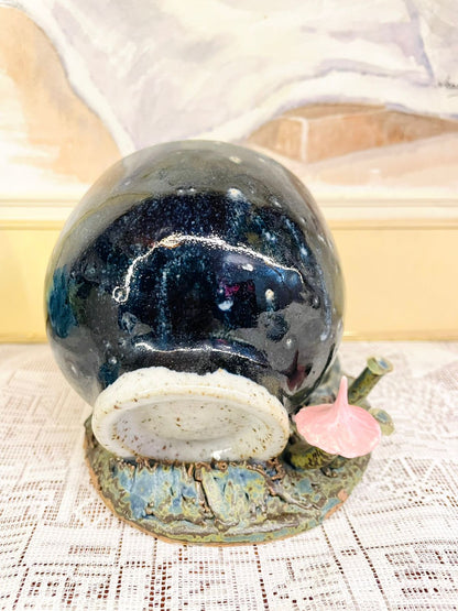 Vintage Bird in a Cup Ceramic Figurine - Handcrafted Nature-inspired Art