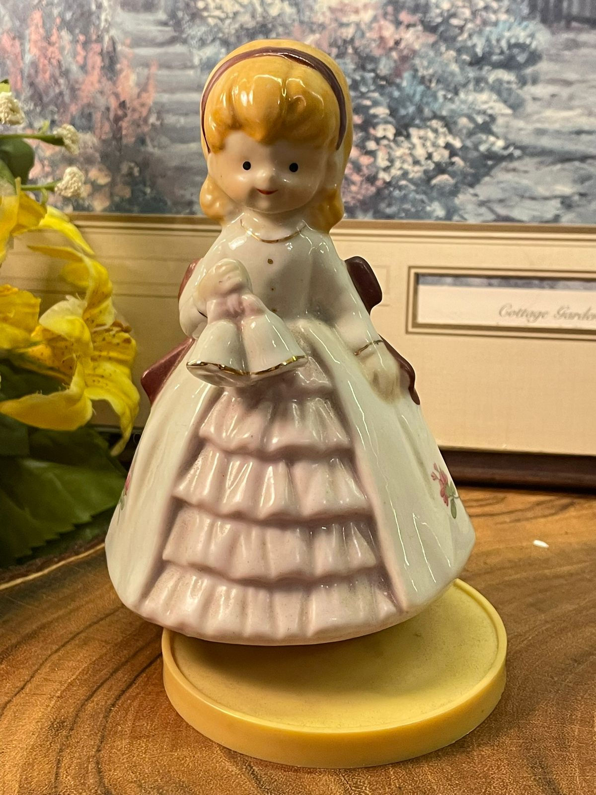 Vintage Porcelain (Musical) Lady Bell Figurine in Soft Pink