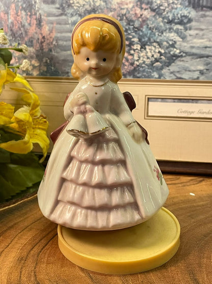 Vintage Porcelain (Musical) Lady Bell Figurine in Soft Pink