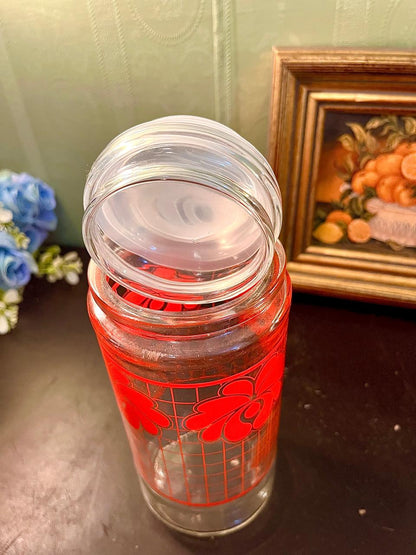Vintage Glass Storage Jar with Red Floral Print – Kitchen Canister
