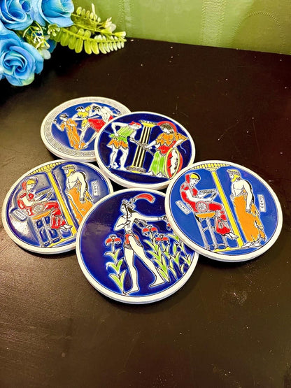 Vintage Greek Mythology Ceramic Coaster Set 4 Inch