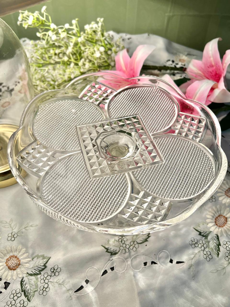 Vintage Clear Crystal Pedestal Serving Cake Platter – 10 Inch