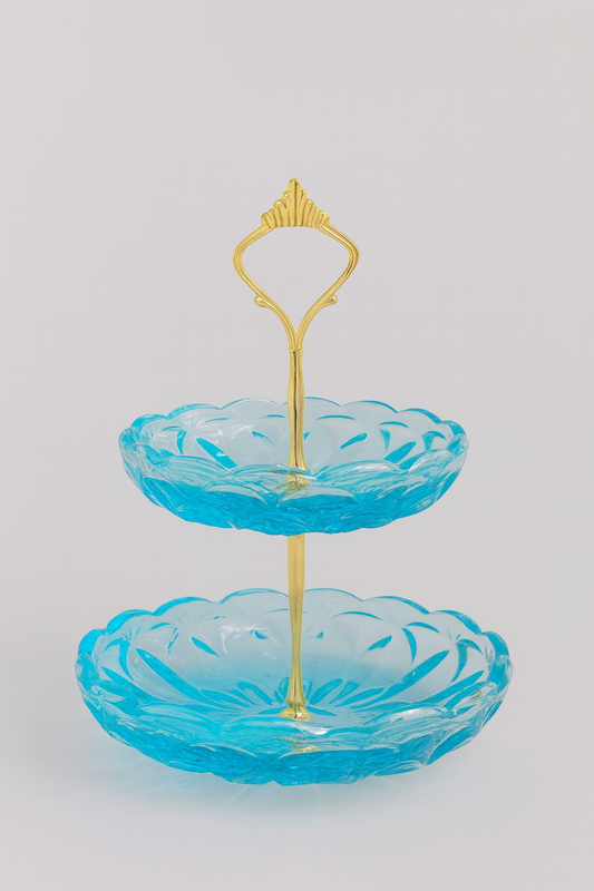 Attractive Vintage Two-Tier Blue Glass Cake Plate – Made in England