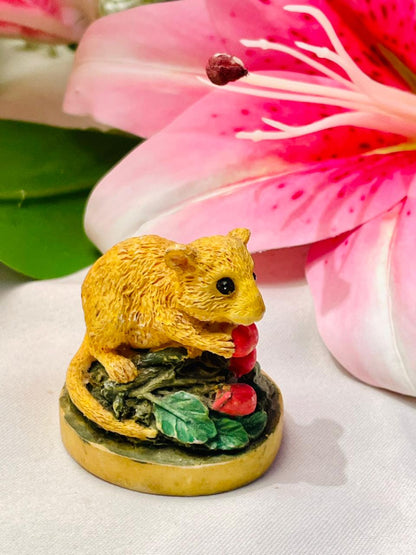 Yellow Mouse with Berries Miniature Figurine 2.5 in