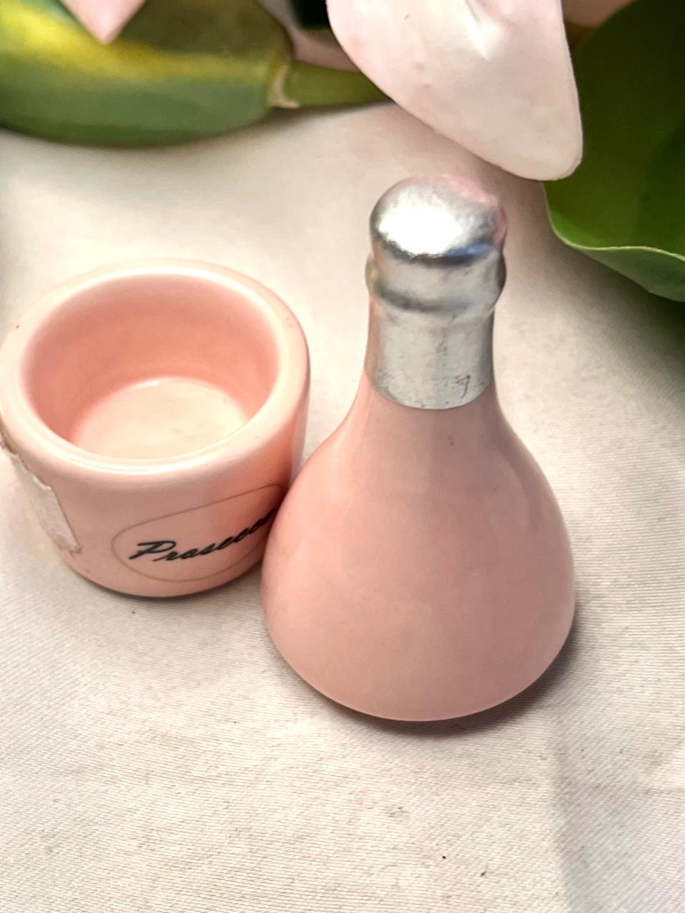 Vintage Pink Ceramic Bottle-Shaped Trinket Pot with Silver Top Approx. 9 cm