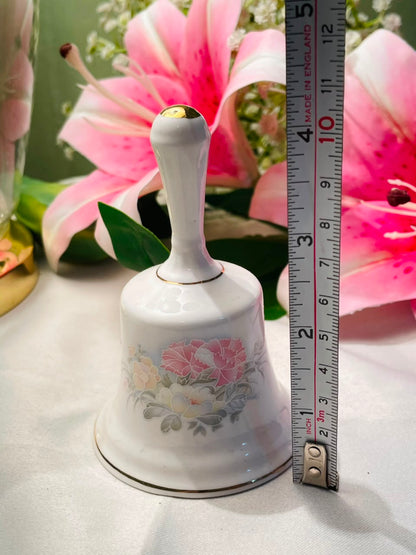 White Floral Decorative Bell Gold-Tone Trim Approx. 10 cm