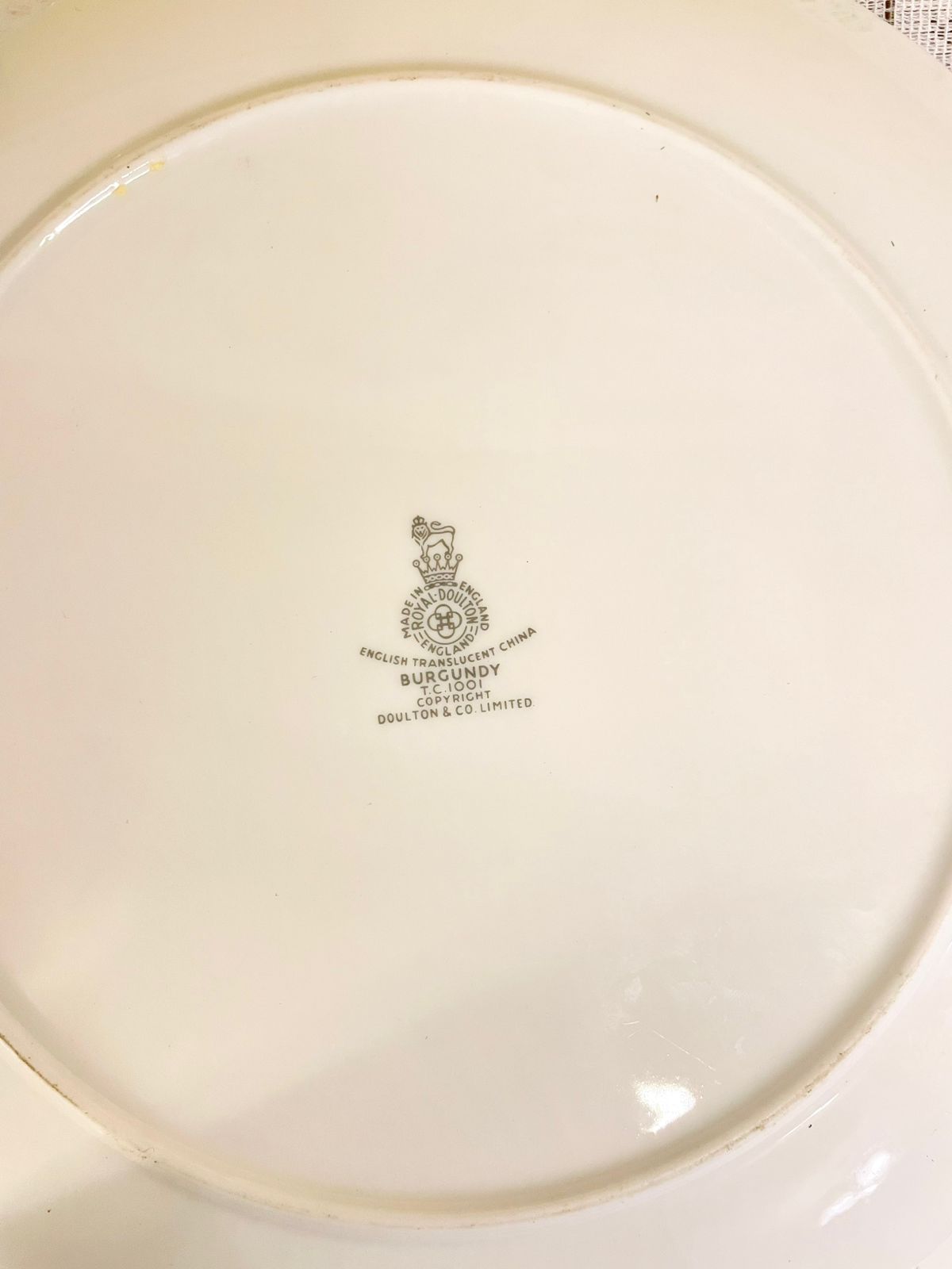 Vintage Burgundy Bone China Cake Platter | Elegant English Floral Design by Doulton & Co.